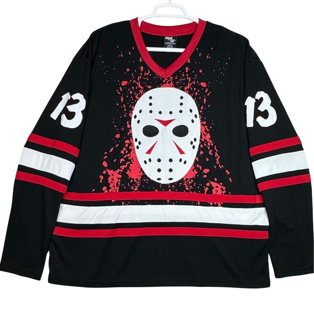Friday The 13th Hockey Jersey Jason Voorhees Horror Movie Mens 2XL Black Grunge